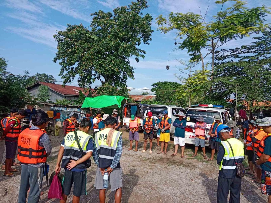 Relief supplies gathered for distribution to affected villages